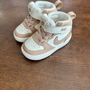 Nike Court Borough Mid 2 Toddler High-Top Sneakers in White & Light Brown Size 4
